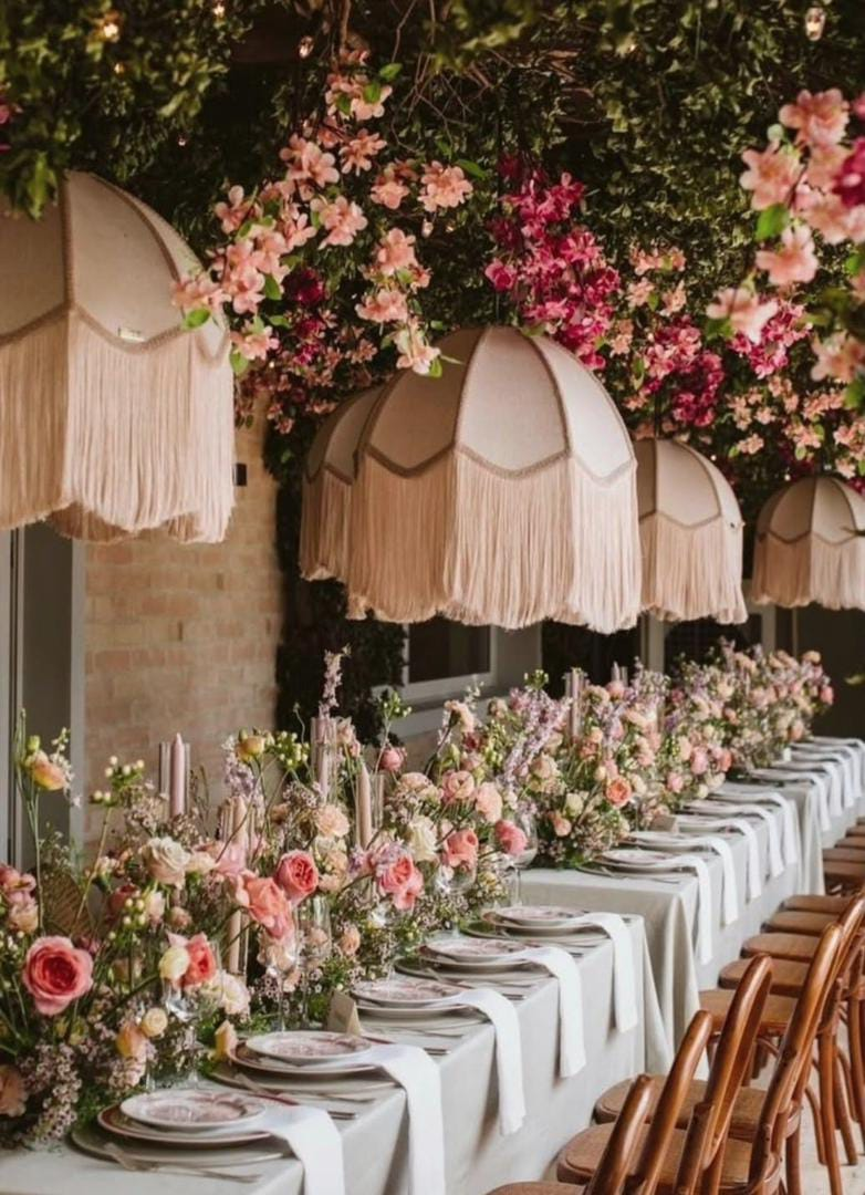 Fringed Lantern Rose Table